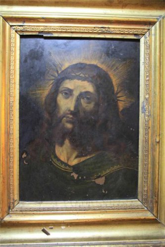 FROM XVI-XVII CENTURIES - IMMORTAL CHRIST WITH THORN CROWN. OIL ON COPPER. BAROQUE