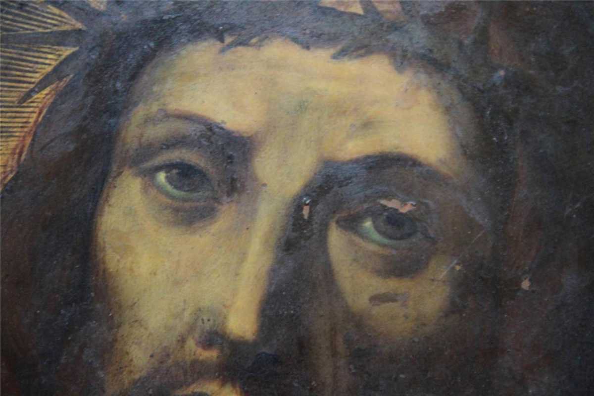 From Xvi Xvii Centuries Immortal Christ With Thorn Crown Oil On