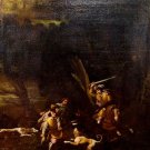 FROM XVII CENTURY - HUNTING SCENE. OIL ON CANVAS. NETHERLANDS.