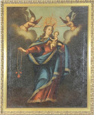 FROM XVII-XVIII CENTURIES. VIRGIN WITH CHILD. OIL ON CANVAS. COLONIAL TIMES