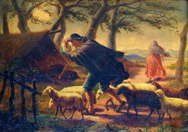 FROM XVIII-XIX CENTURIES - SHEPHERD WITH HERD IN THE STORM. OIL ON CANVAS SIGNED. SPAIN