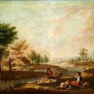 FROM ITALY. XVIII-XIX - LANDSCAPE WITH PEASANTS. OIL ON CANVAS.