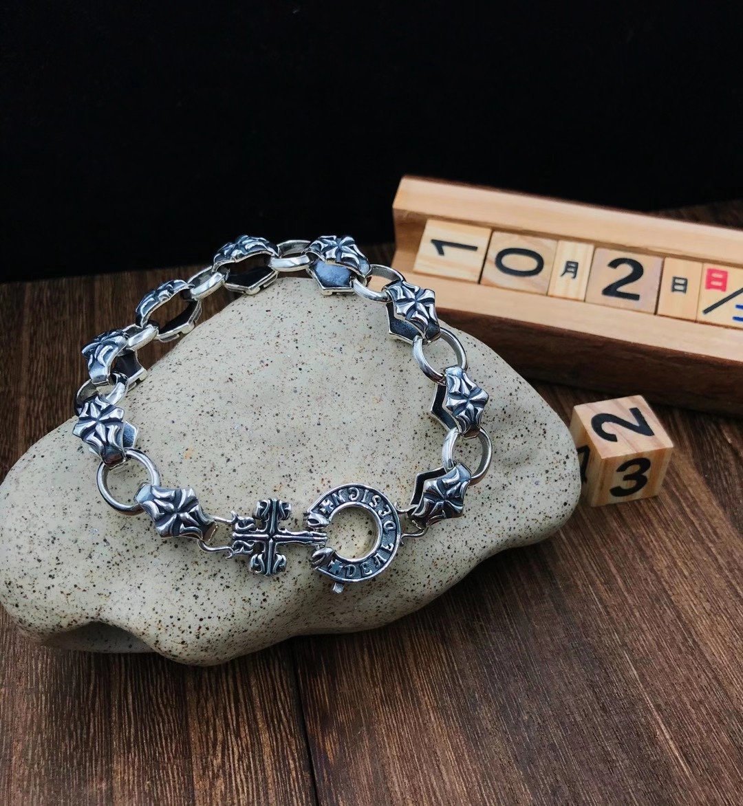 S925 Sterling Silver Bracelet cross men's bracelet fashion personality