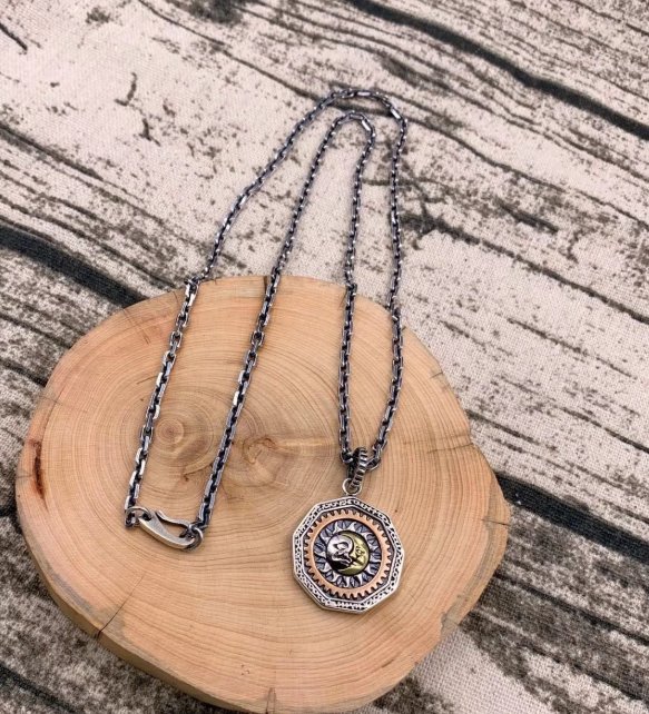 S925 Sterling Silver Necklace Sun God and moon god