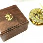Brass Sundial Compass With Wooden Box Collectible Gift