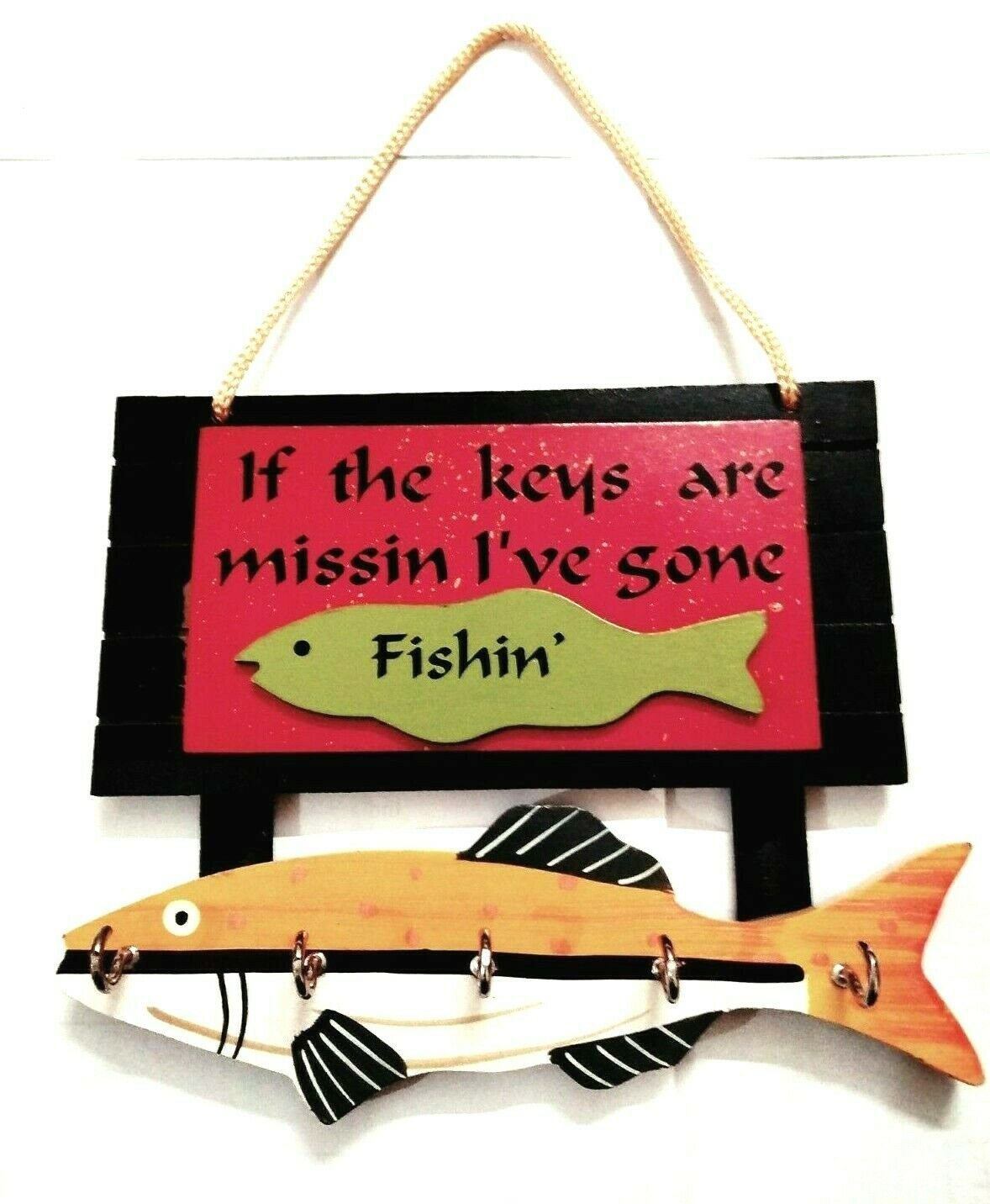 Wooden Key Holder Hooks Fish Style Wall Hanging Home Decorative
