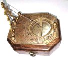 Antique Brass Sundial Compass Pendulum Compass With Wooden Box Collectible Gift
