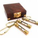 Set of 3 Brass Sand Timer Keychain With Wooden Box Collectible Gift