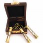 Set of 3 Brass Sand Timer Keychain With Wooden Box Collectible Gift