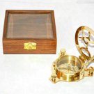 Brass Sundial Compass With Wooden Box Attractive Collectible Item For Decoration