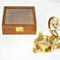Brass Sundial Compass With Wooden Box Attractive Collectible Item For Decoration