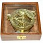 Brass Sundial Compass With Wooden Box Attractive Collectible Item For Decoration