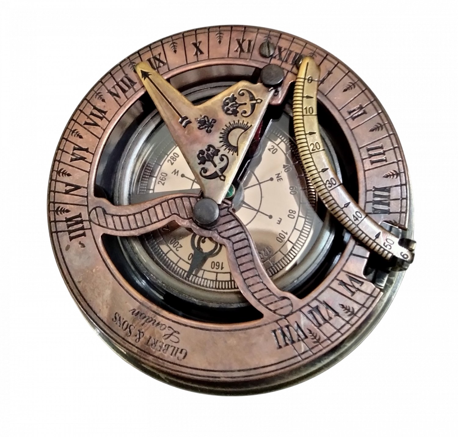 Indian Handmade Brass Round Shape Sundial Compass For Office Decoration