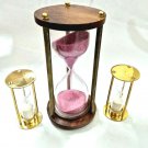 Wooden Sand Timer With Set Of 2 Brass Mini Sand Timer Collectible Gift