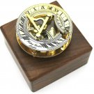 Brass Round Sundial Compass Wooden Box Collectible Gift