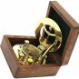 Brass Round Sundial Compass Wooden Box Collectible Gift