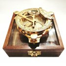 Brass Sundial Compass Wooden Glass Box Collectible Gift