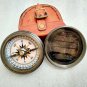 Antique finish Brass Pocket Poem Compass With Leather Belt Cover Gift