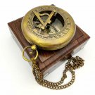 F.L West Brass Antique Sundial Compass Chain with Wooden Box Gift