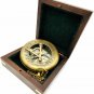 F.L West Brass Antique Sundial Compass Chain with Wooden Box Gift