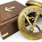 F.L West Brass Antique Sundial Compass Chain with Wooden Box Gift