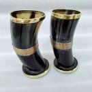 Set of 2 Horn Glass Drinking Beer Viking Style Brass Working On It Beautiful