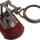 Antique Brass Adjustable Magnifying Glass Nautical Reading Lens Wooden Base