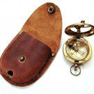 Brass Push Button Sundial Compass Pocket Compass with Leather Case Gift