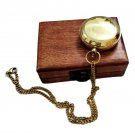 Brass Push Button Compass Pocket Compass with Wood box Gift
