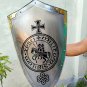 Medieval Armor Shield Solid Steel & Brass Full Size With Leather Cover belt