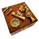 Set of 5 Brass keychain set with wood box Collectible Gift