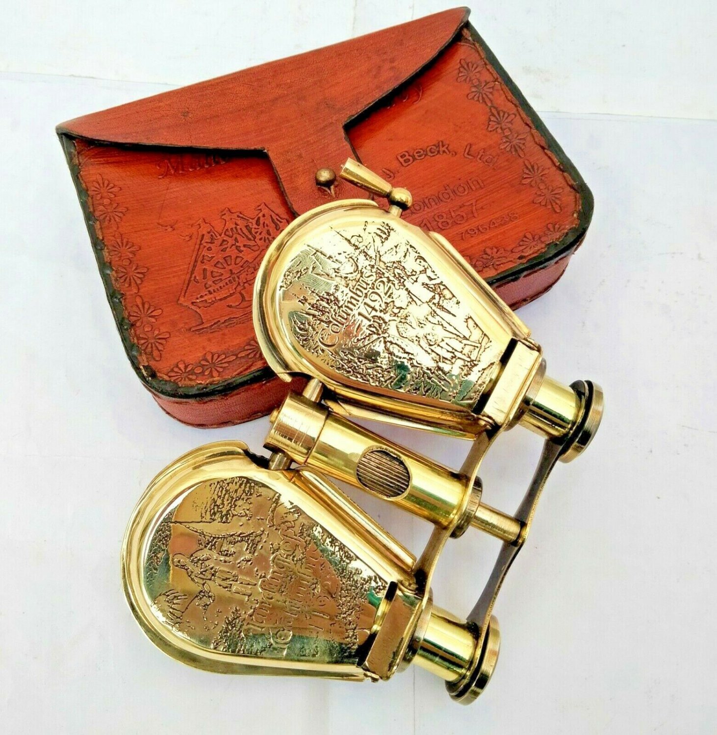 Brass Shiny Binocular Monocular Flap open Style With Leather cover Gift