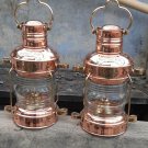 Set Of 2 Copper Brass Anchor Oil Lamp Vintage Hanging Table Decorative 14 "
