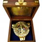 Brass Shiny Sundial Compass with Wooden Box collectible gift