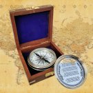 Chrome Finish Brass Nautical Poem Compass With Wood Box Collectible Gift