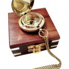 Brass Push Button Compass Shiny With wood Box Collectible Gift