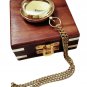 Brass Push Button Compass Shiny With wood Box Collectible Gift