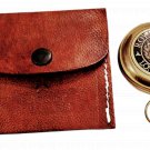 Antique Brass Push Button Compass With Leather Case Collectible Gift