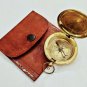 Antique Brass Push Button Compass With Leather Case Collectible Gift