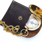 Brass Push Button Compass Shiny With Leather Case Collectible Gift