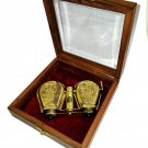 Brass Shiny Binocular Monocular Flap open Style wood glass box collectible Gift