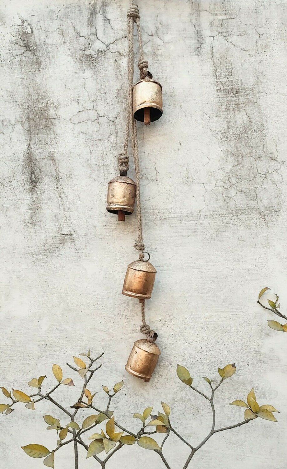 10cm Bells Rustic Vintage Lucky Round Cow Bells On Rope 4 Bells Wall Hanging