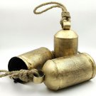 Set of 3 Handmade Rustic Vintage Lucky Cow Bells On Rope 20cm Wall Hanging
