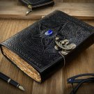 Wicca Leather journal black pentagram embossed blank spell Notebook Vintage