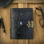 Wicca Leather journal black pentagram embossed blank spell Notebook Vintage