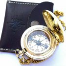 Nautical Vintage Compass Solid Brass Compass in a Black Leather Case