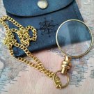 Brass mini magnifying glass magnifier with chain and Leather cover paper reader