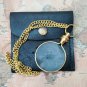 Brass mini magnifying glass magnifier with chain and Leather cover paper reader