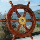 Handmade 18'' Gaston Turcotte Carved Steering Teak Brass Ship Wheel Wooden