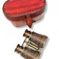 Antique Marine Brass Binocular Vintage Handheld Opera Glasses with Leather Box